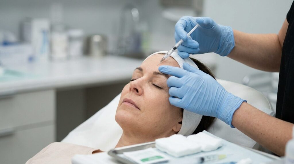 Close-up of a qualified aestheticians hands holding profess