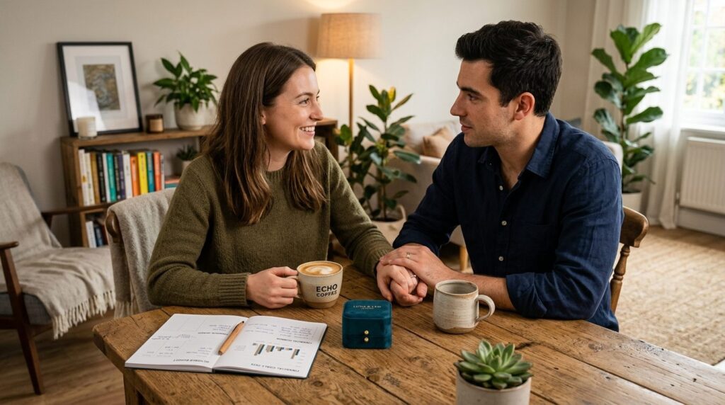 Modern lifestyle scene of a couple having a meaningful conve