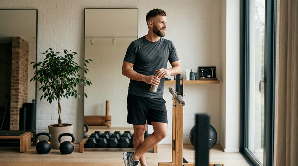 Modern male wellness lifestyle portrait, attractive confiden