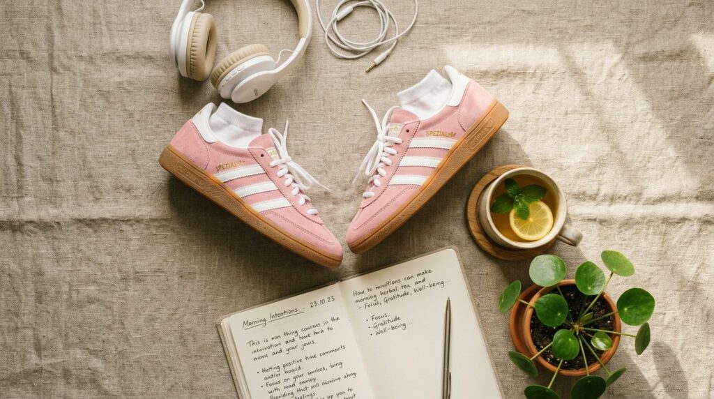 Overhead flat lay lifestyle photography featuring a pair of