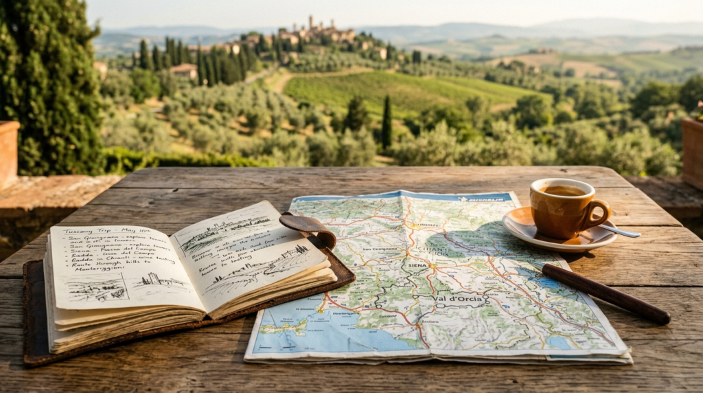 Close-up photorealistic image of a detailed road map and lea
